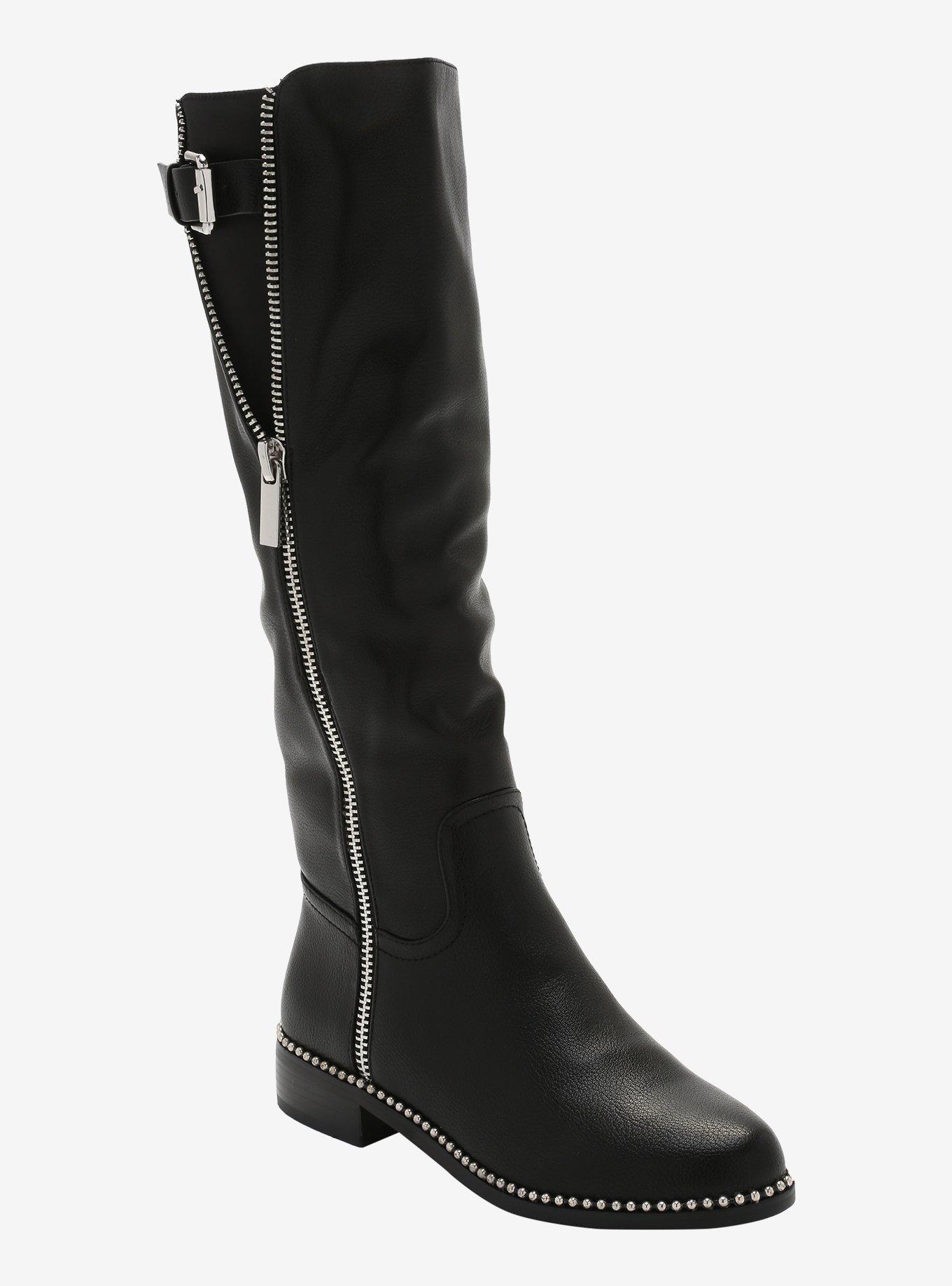 Black Zipper Knee-High Boots, MULTI, hi-res