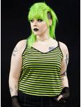Black & Lime Green Stripe Girls Strappy Crop Tank Top Plus Size, STRIPES, hi-res
