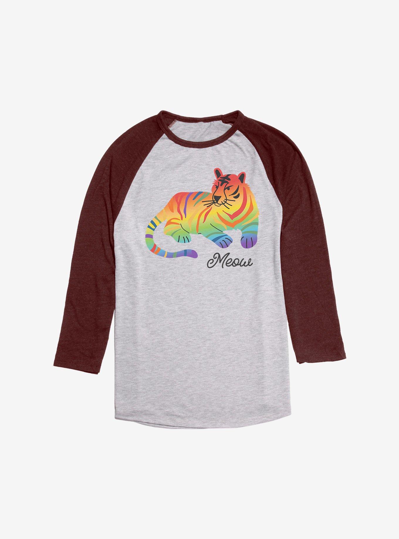 Pride Rainbow Tiger Meow Raglan, Ath Heather With Maroon, hi-res