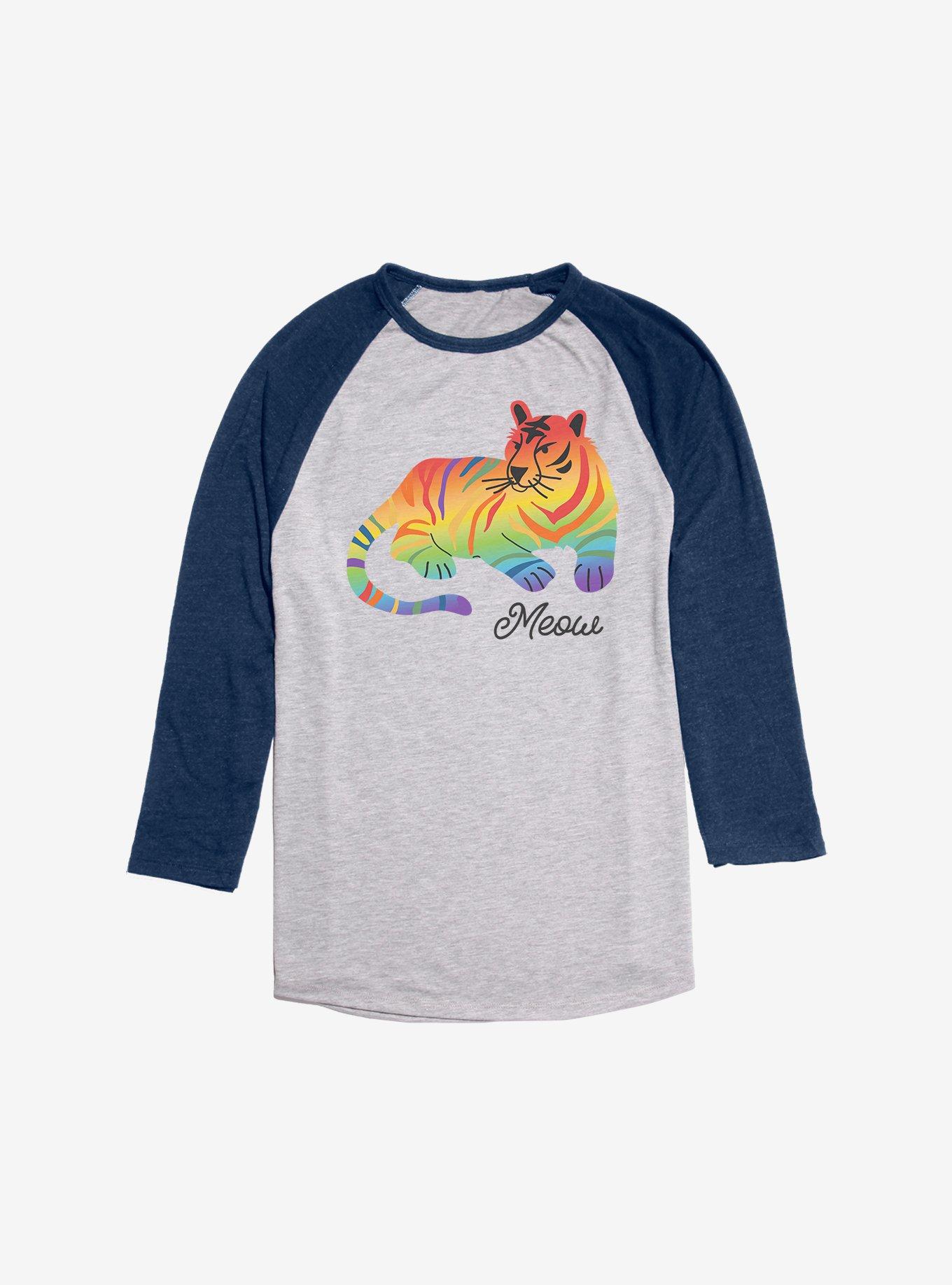 Pride Rainbow Tiger Meow Raglan, Ath Heather With Navy, hi-res