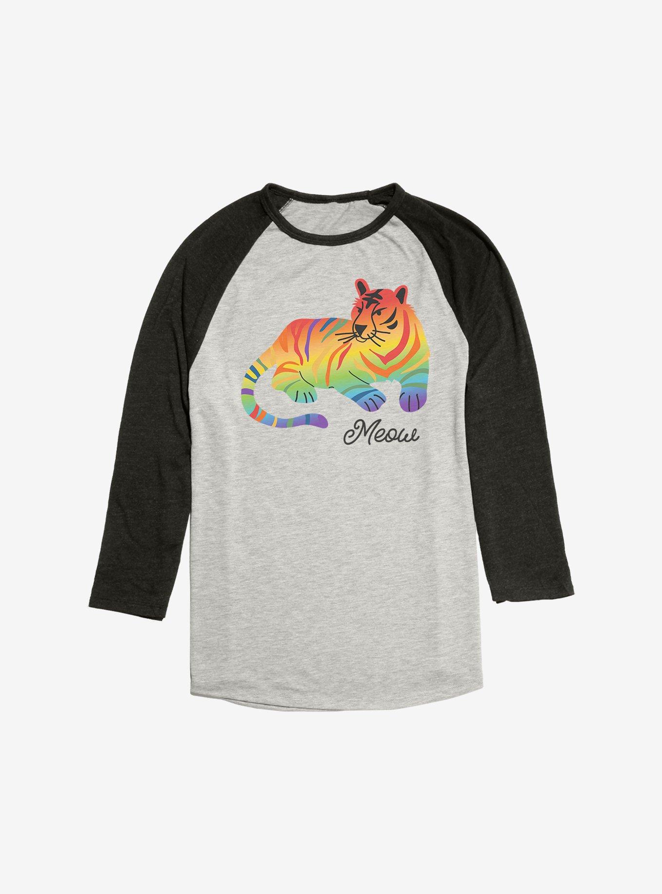 Pride Rainbow Tiger Meow Raglan, Oatmeal With Black, hi-res