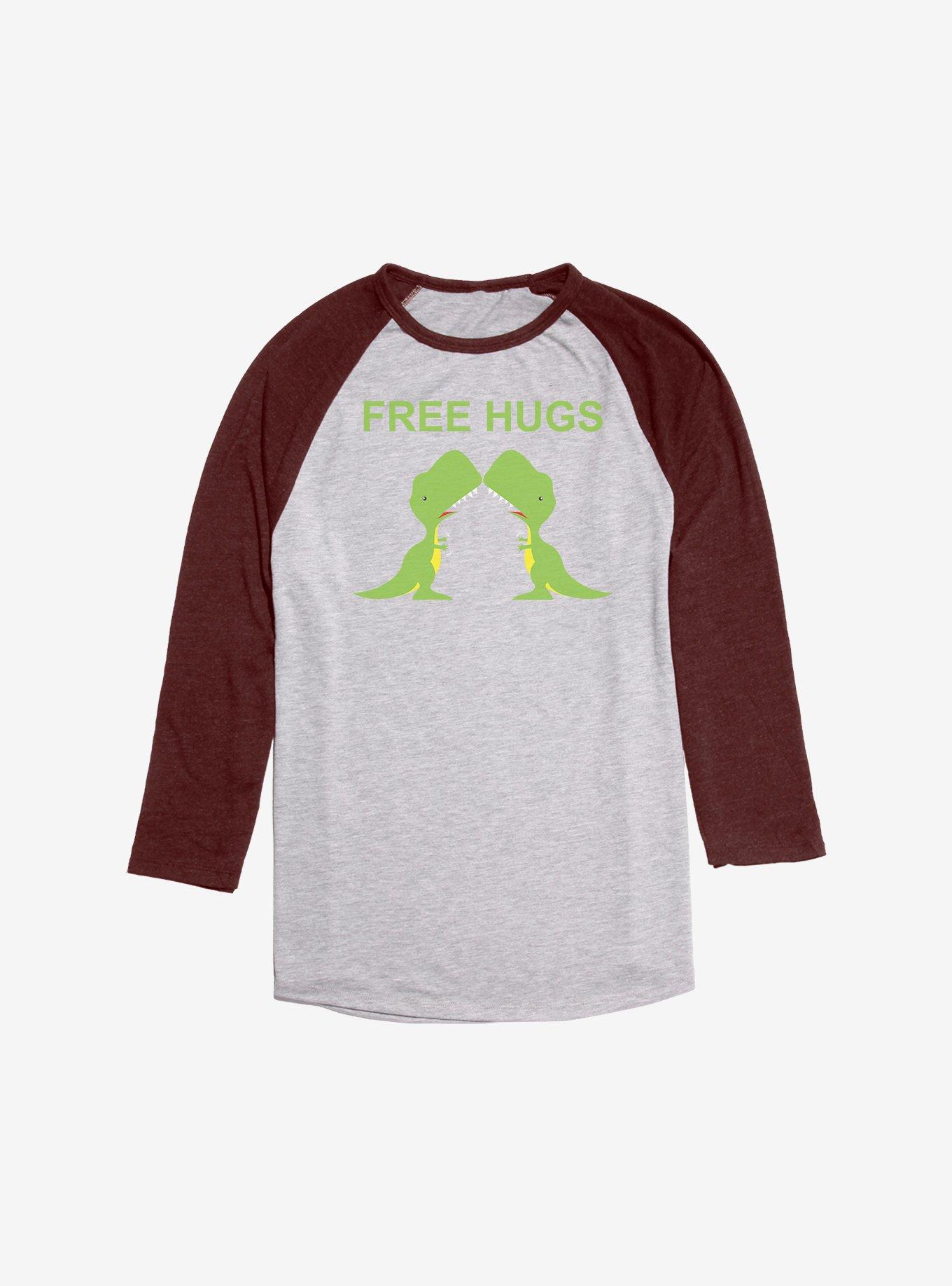 Free Hugs T-Rex Raglan , Ath Heather With Maroon, hi-res