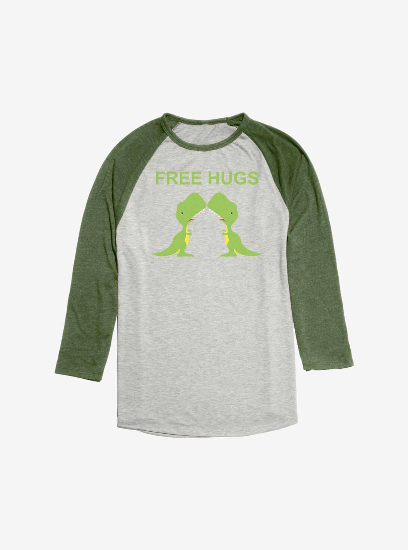 Free Hugs T-Rex Raglan , Oatmeal With Moss, hi-res