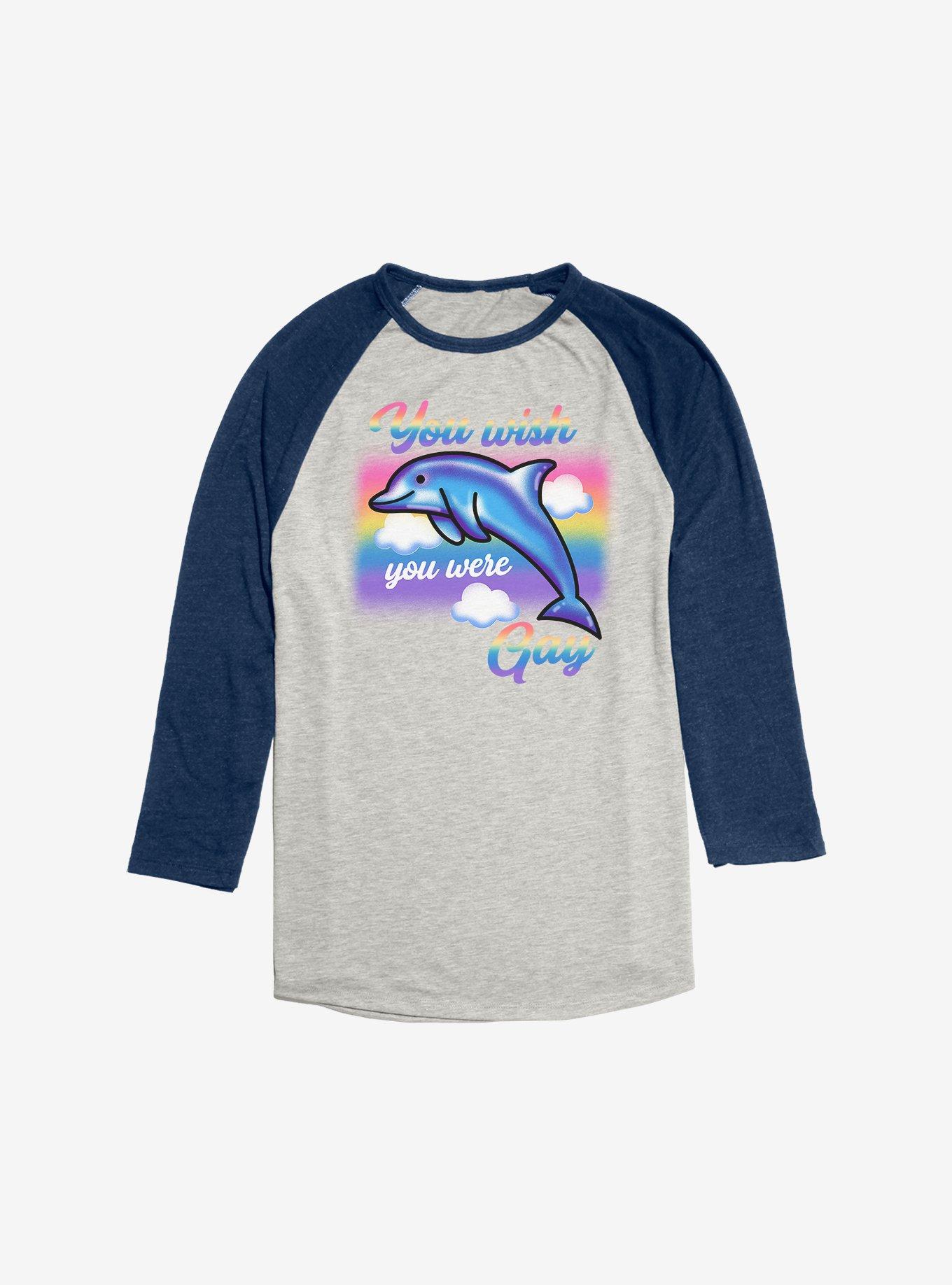 You Wish You Were Gay Raglan, Oatmeal With Navy, hi-res