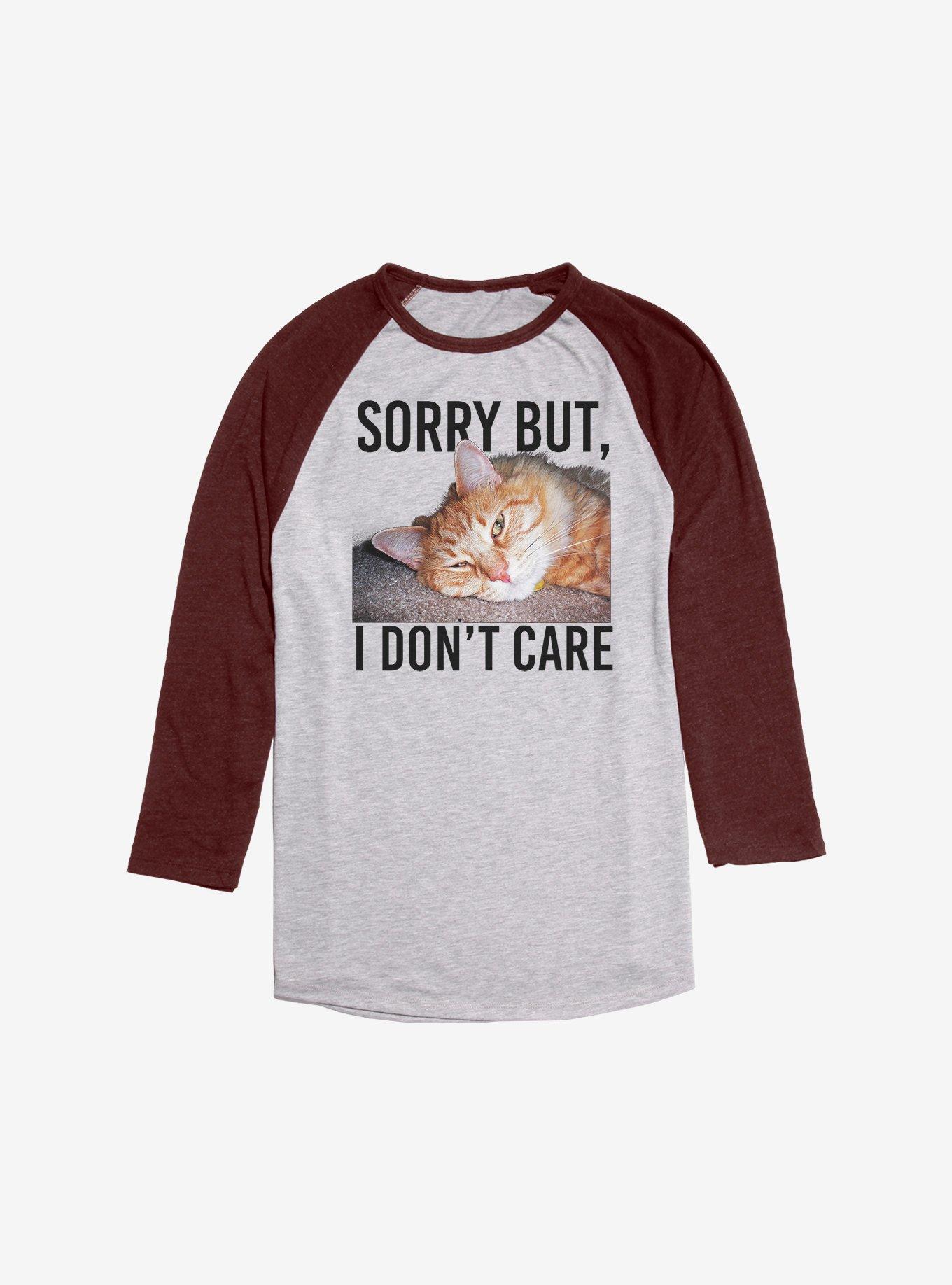 I Don't Care Cat Raglan, Ath Heather With Maroon, hi-res