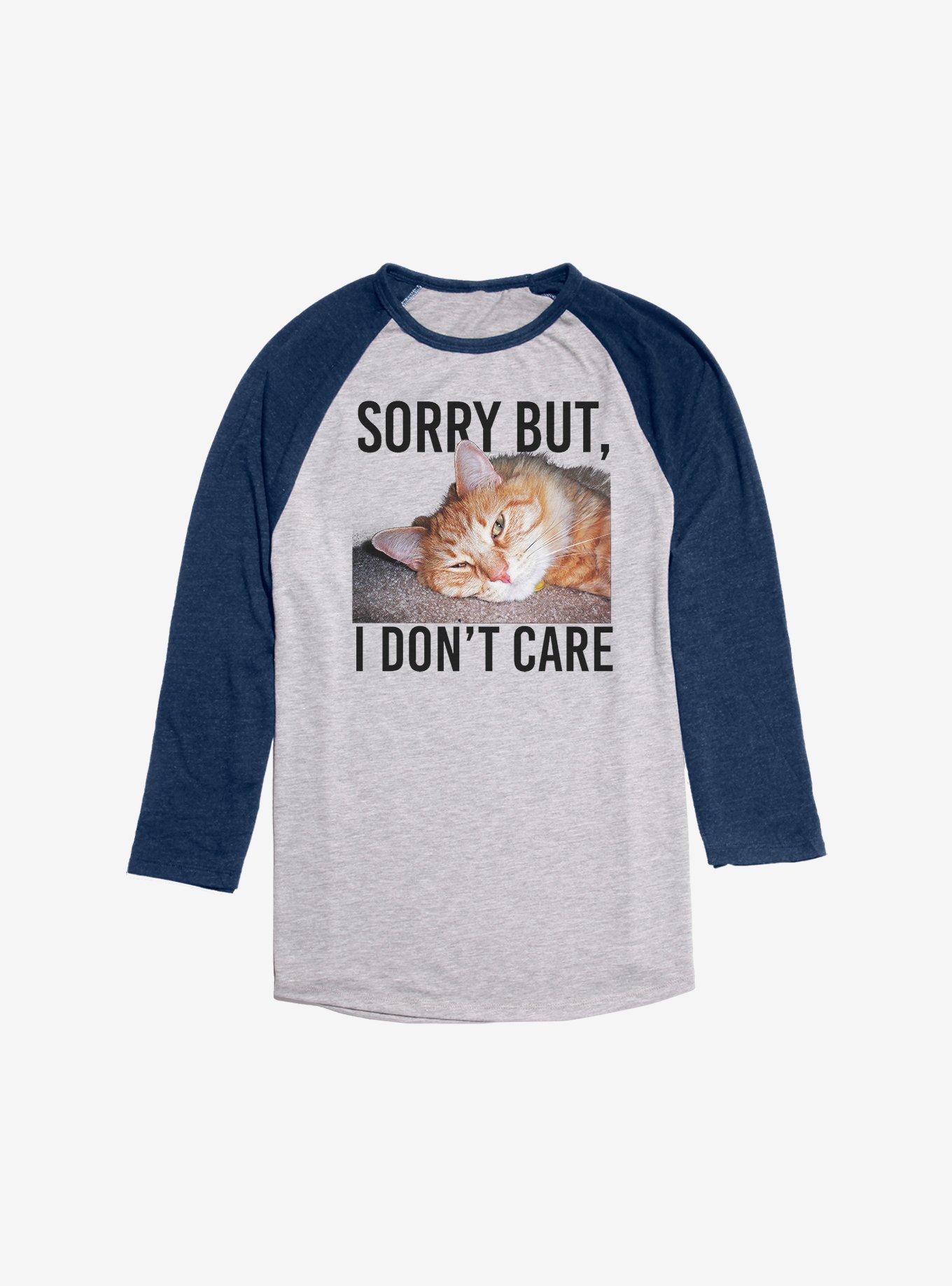 I Don't Care Cat Raglan, Ath Heather With Navy, hi-res