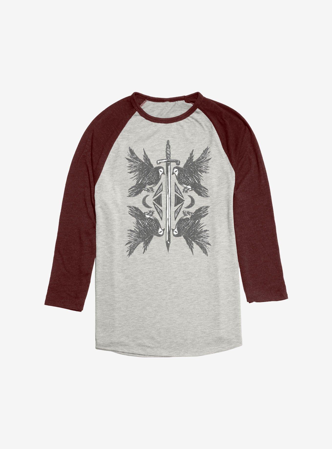 Raven And Sword Raglan, Oatmeal With Maroon, hi-res