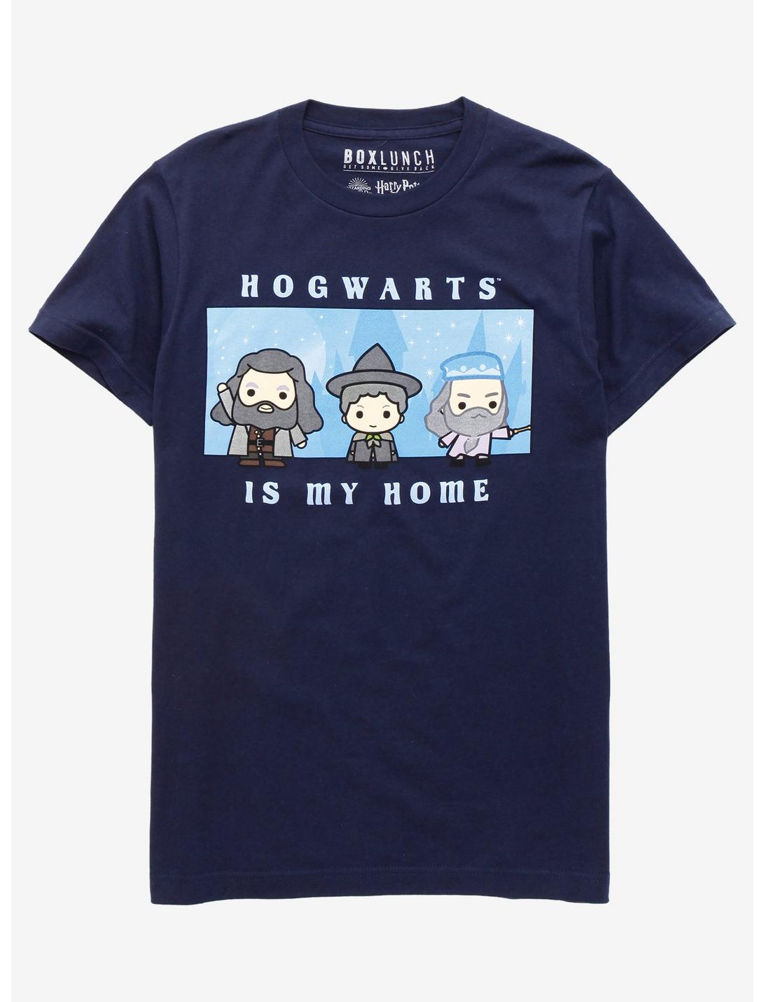 Harry Potter Hogwarts is my Home Chibi Women's T-Shirt - BoxLunch Exclusive, NAVY, hi-res