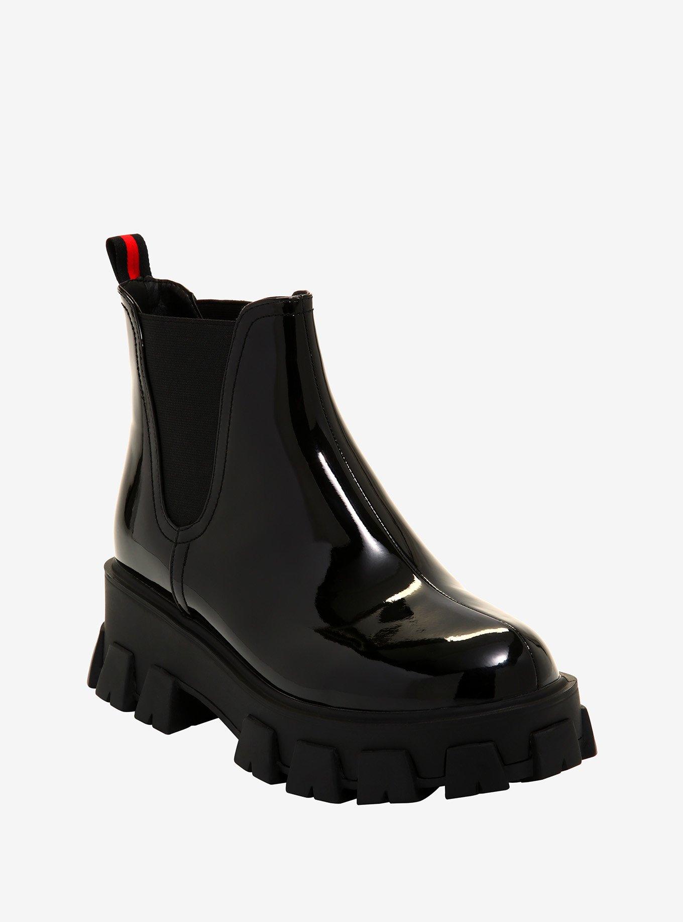Black Patent Platform Slip-On Ankle Boots, BLACK, hi-res