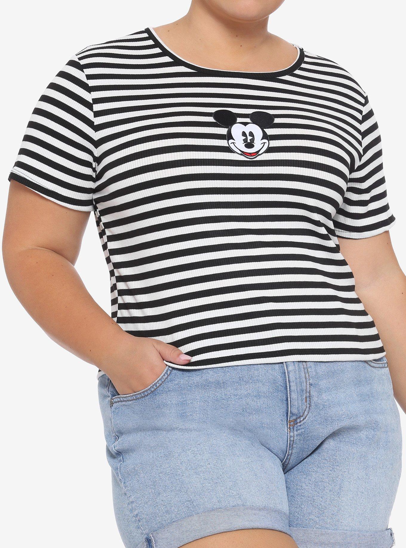 Disney Mickey Mouse Black & White Stripe Top Plus Size, MULTI, hi-res