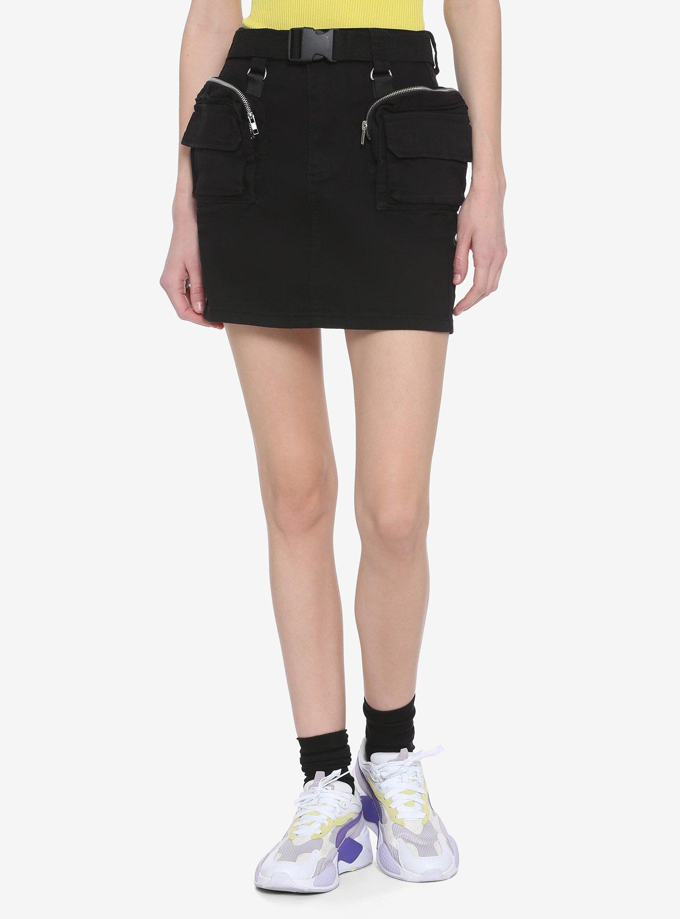 Black Cargo Utility Skirt, BLACK, hi-res