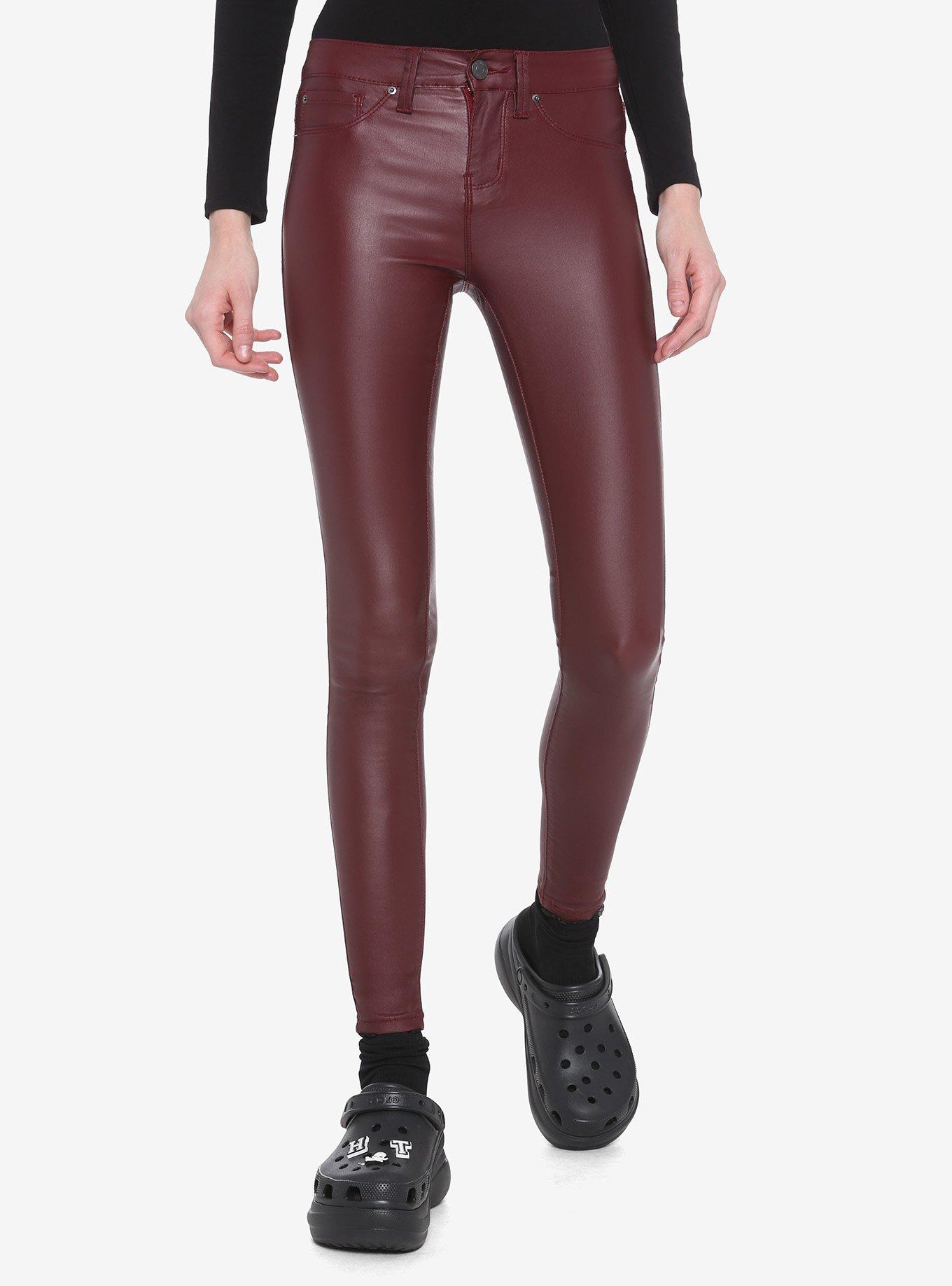 Paityn Faux Leather Boot-Cut Kancan Pants (Burgundy)