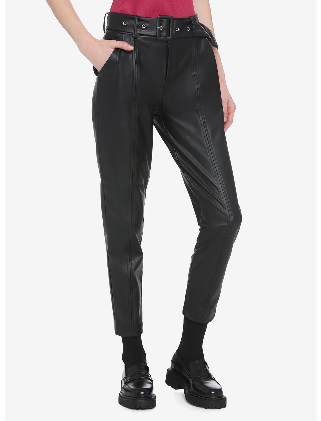 Black Faux Leather Pants, BLACK, hi-res