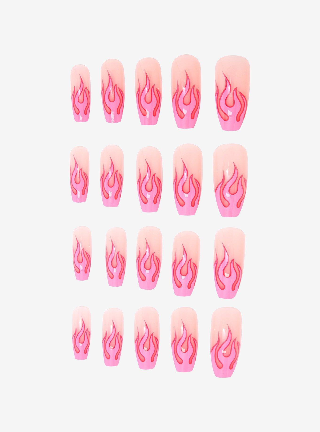 Shrine X Alice Mc Pink Flames Faux Nail Set, , hi-res