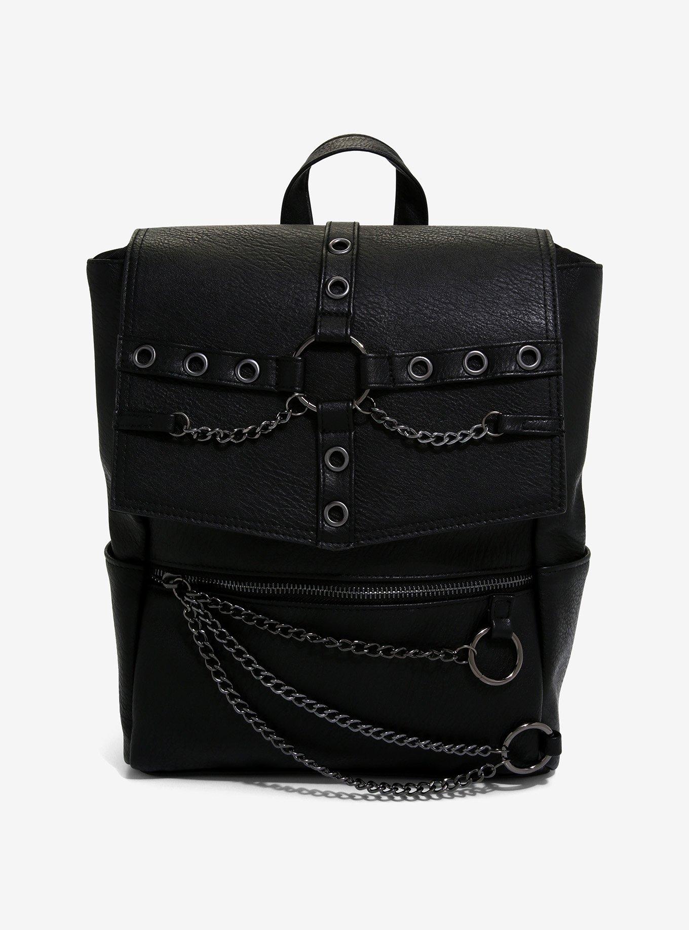 Black Grommet O-Ring Chain Mini Backpack, , hi-res