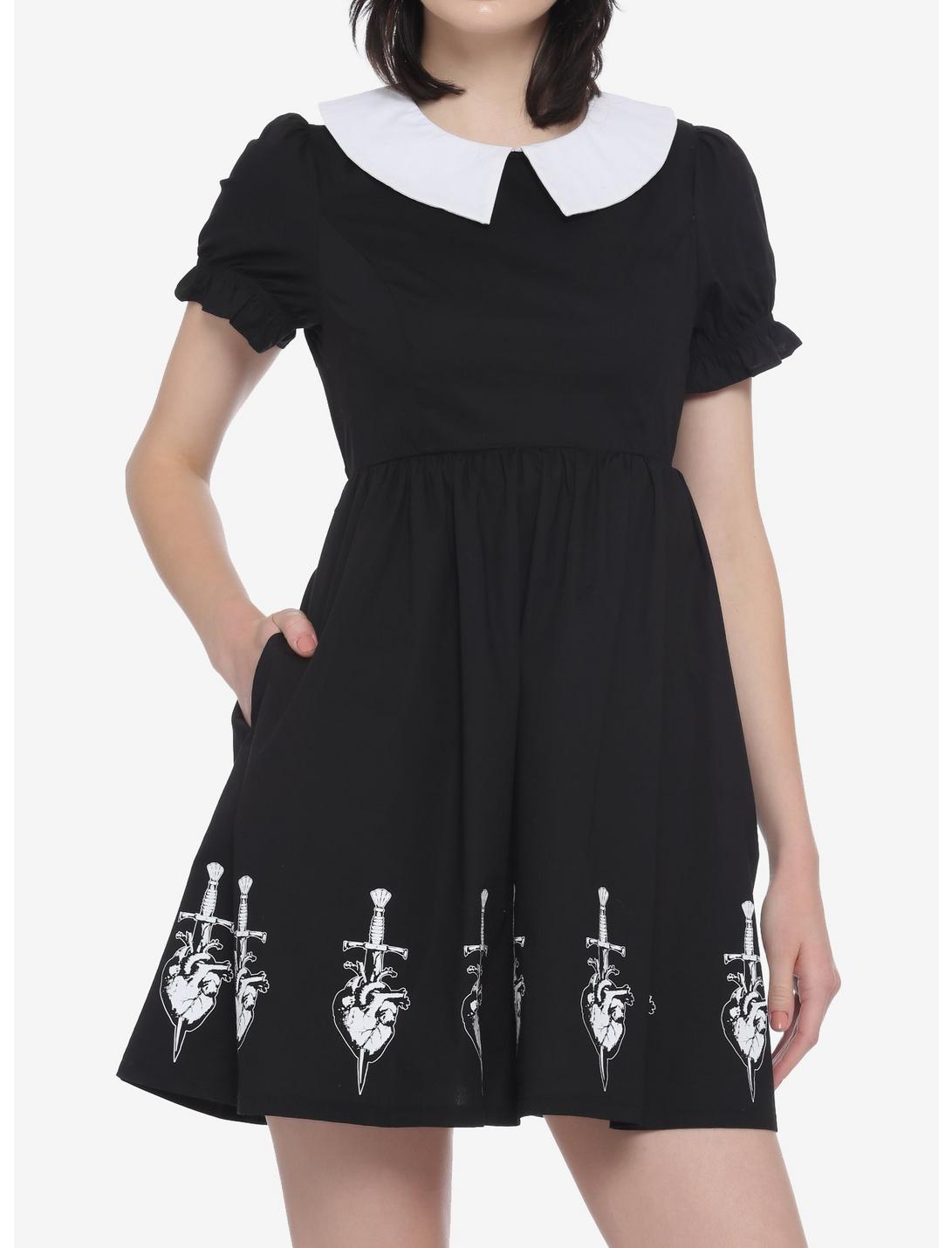 Dagger Heart Collar Dress, BLACK, hi-res