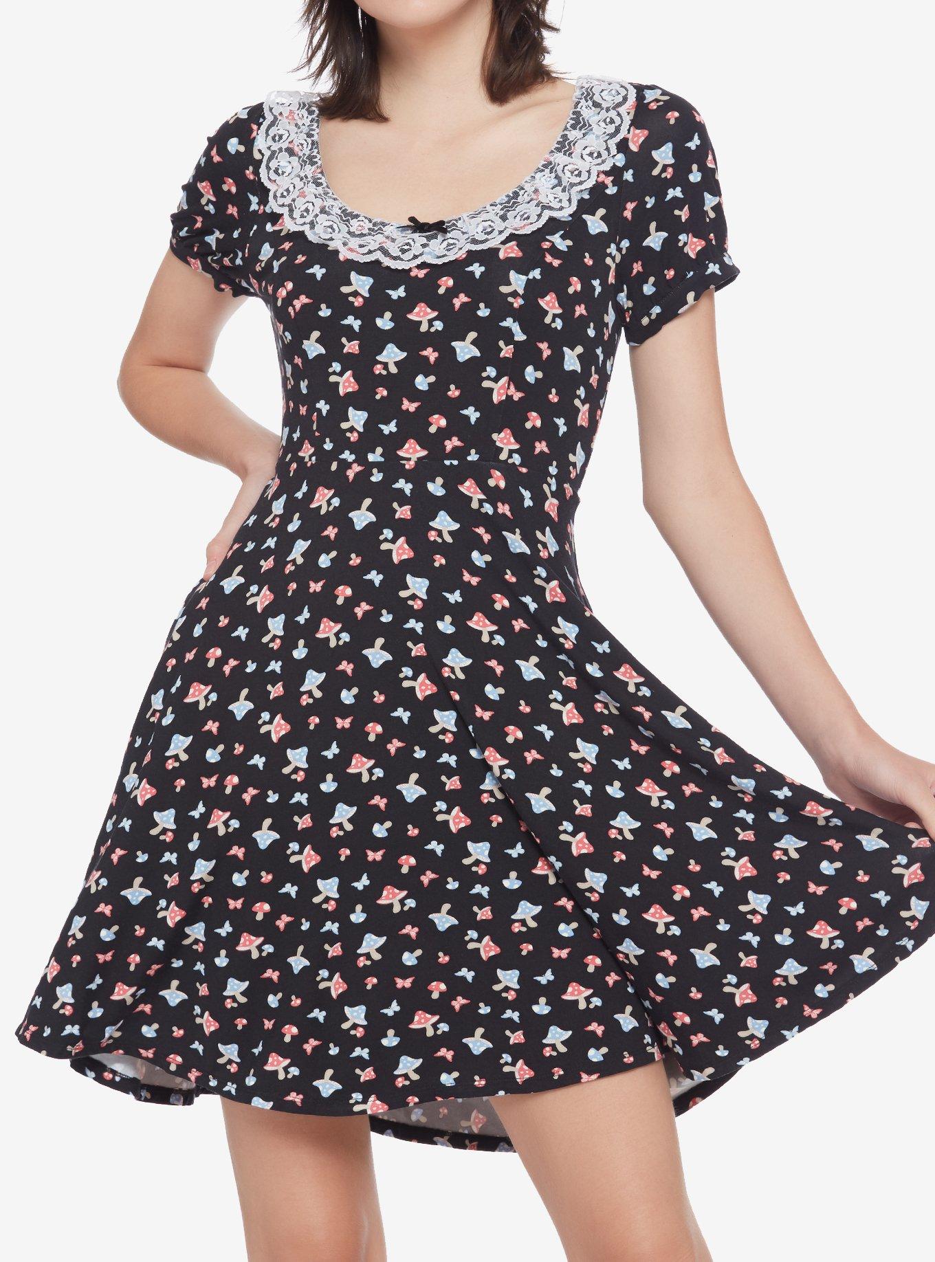 Mushroom Lace Collar Skater Dress, MULTI, hi-res