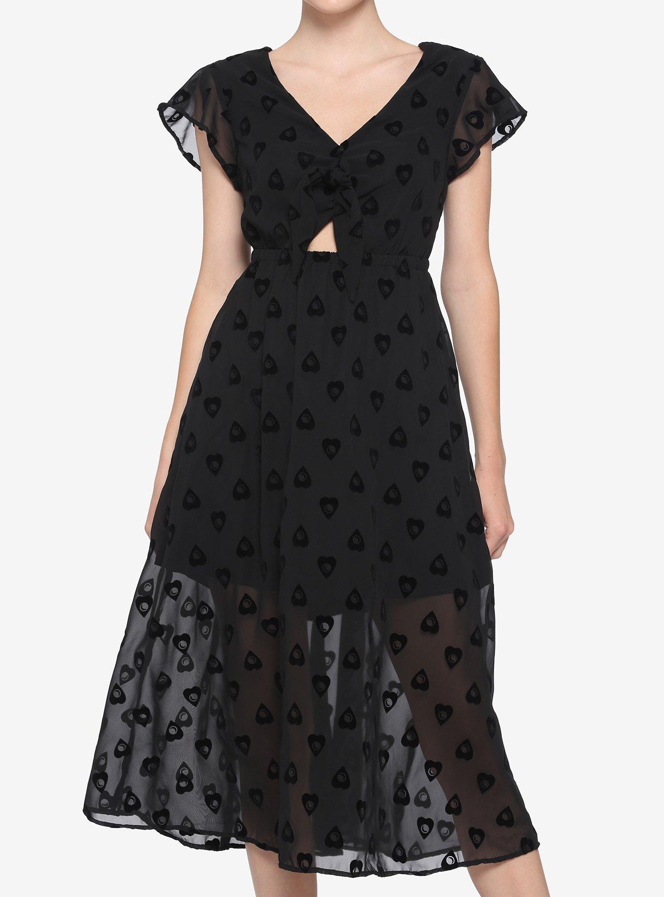 Black Planchette Tie-Front Midi Dress, BLACK, hi-res