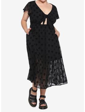 Black Planchette Tie-Front Midi Dress Plus Size, , hi-res