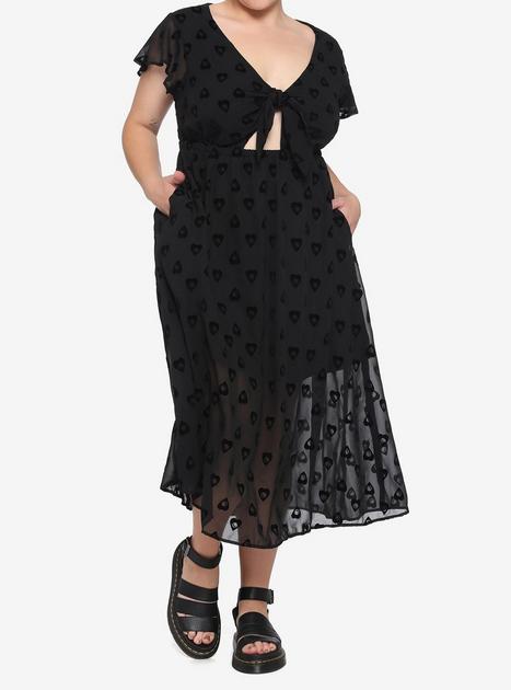 Black Planchette Tie-Front Midi Dress Plus Size | Hot Topic