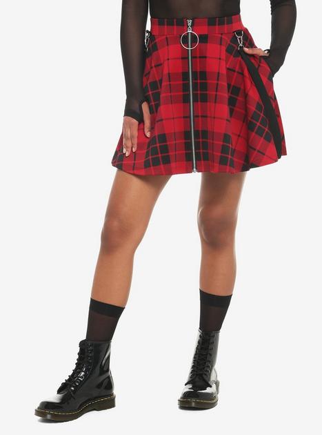 Red Plaid O-Ring Suspender Skirt | Hot Topic