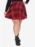 Red Plaid O-Ring Suspender Skirt Plus Size, PLAID - RED, hi-res
