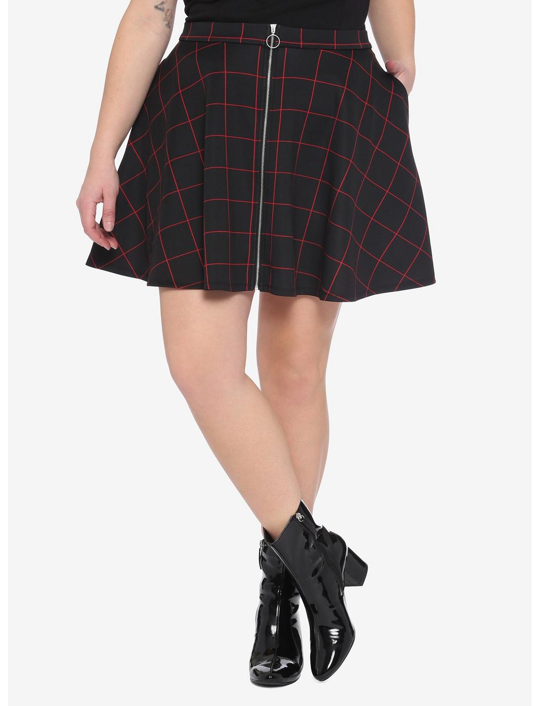 Black & Red Grid O-Ring Skater Skirt Plus Size | Hot Topic