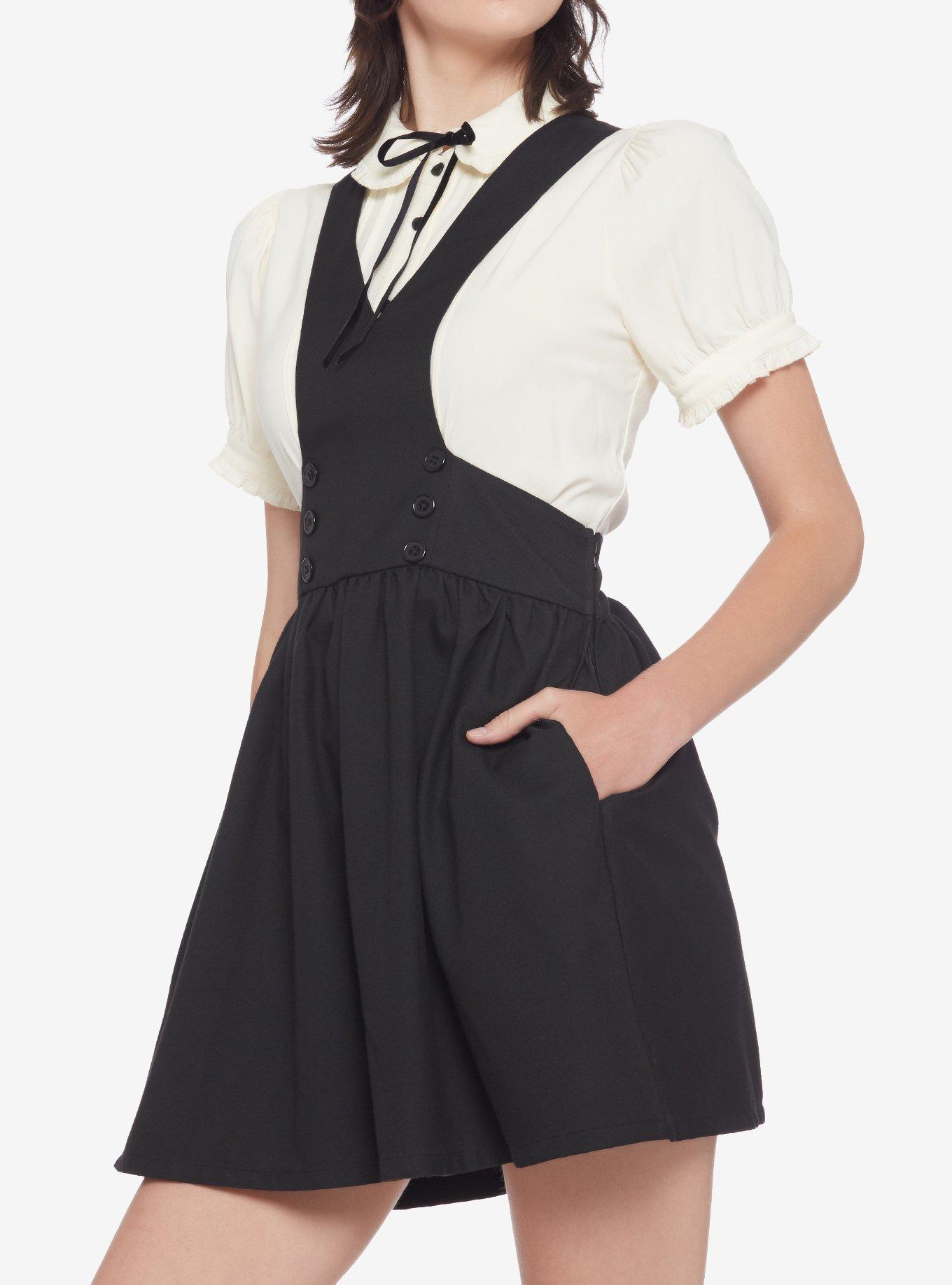 Black Bib Suspender Skirt, BLACK, hi-res