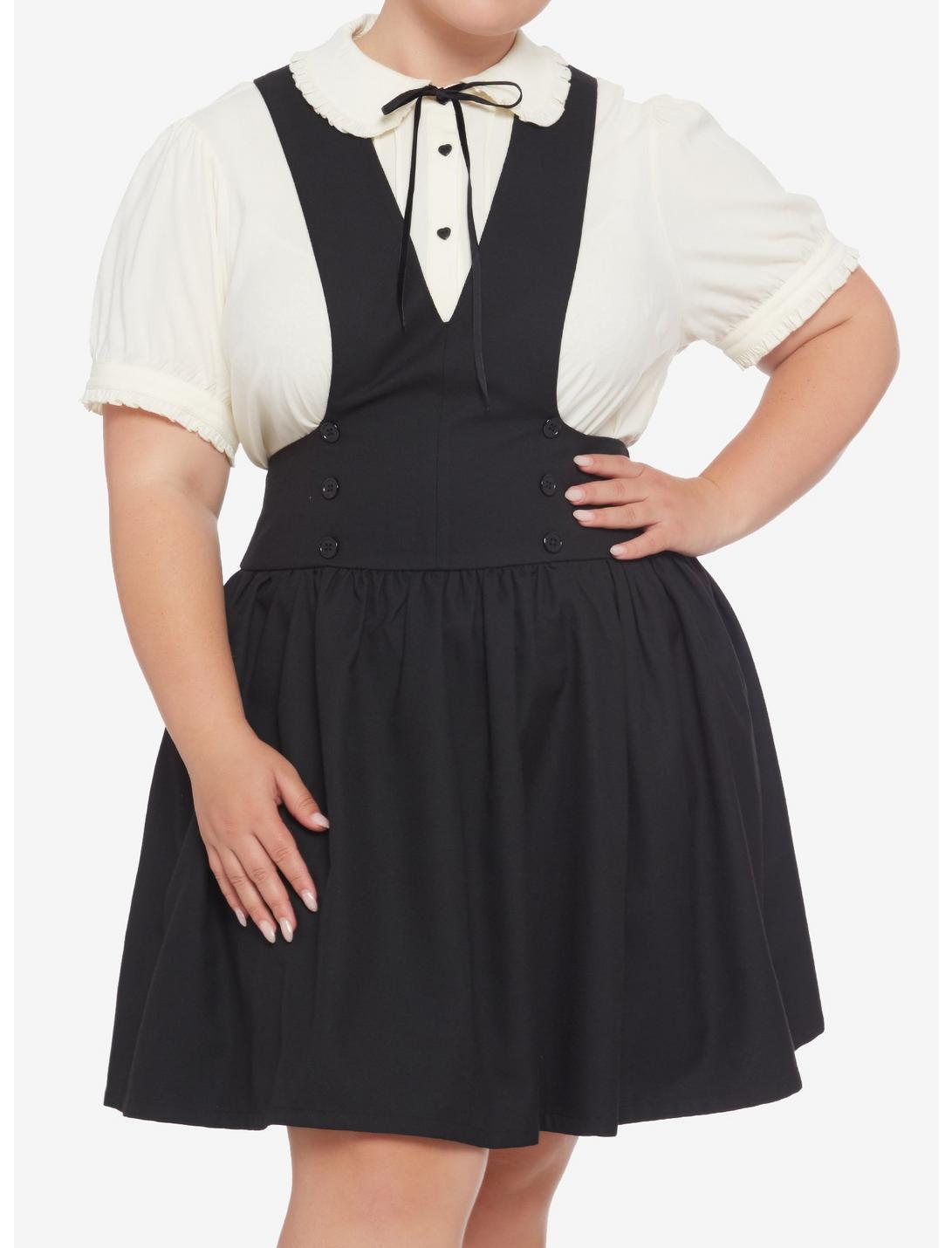 Black Bib Suspender Skirt Plus Size, BLACK, hi-res