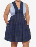 Blue Plaid Bib Suspender Skirt Plus Size, PLAID, hi-res