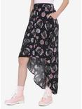 Floral Planchette Button-Front Hi-Low Maxi Skirt, BLACK, hi-res