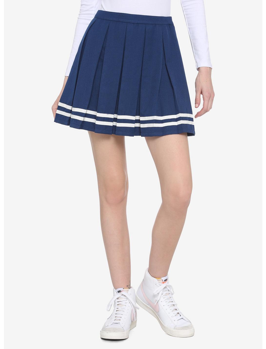 Navy Pleated Cheer Skirt, NAVY, hi-res
