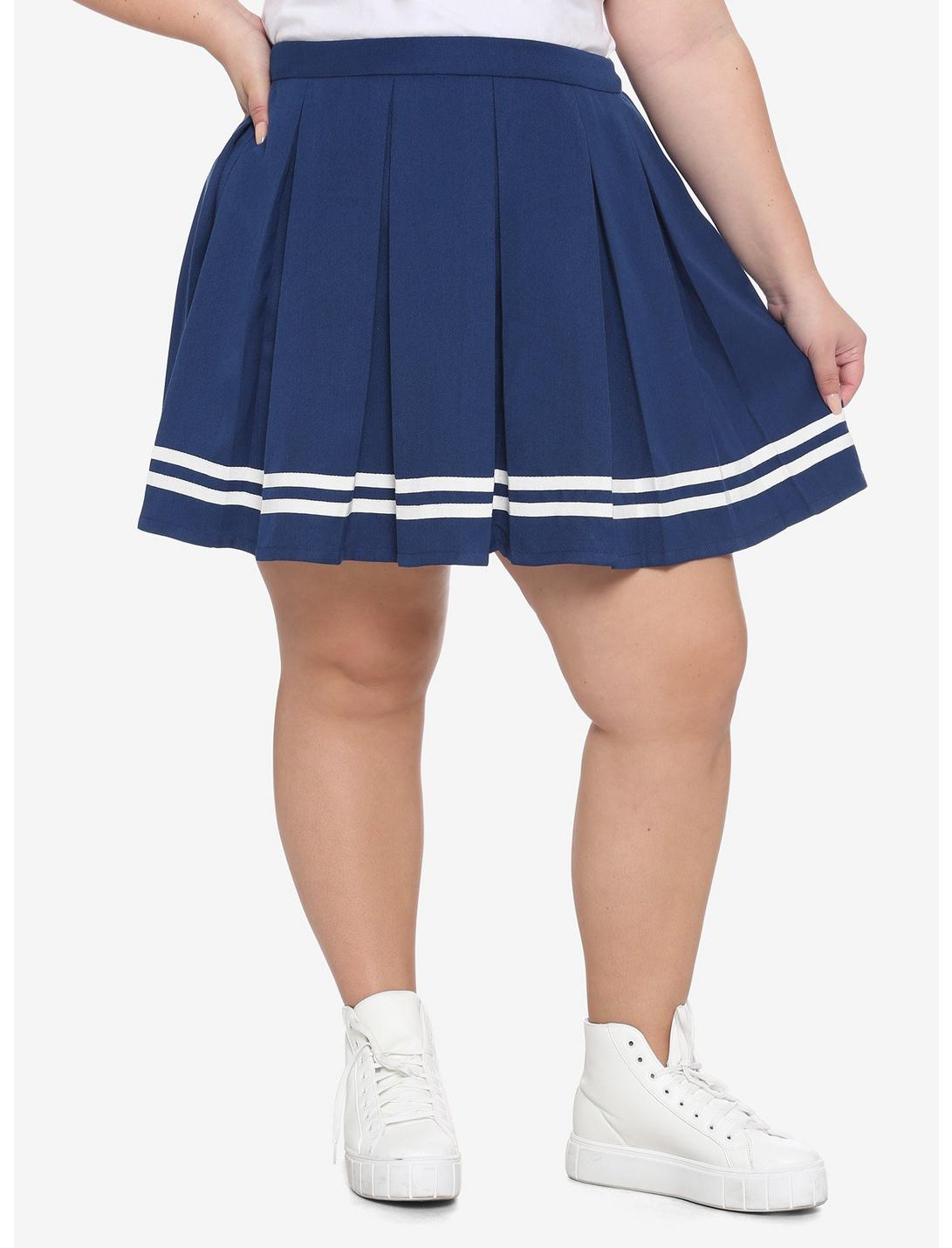 Navy Pleated Cheer Skirt Plus Size, NAVY, hi-res