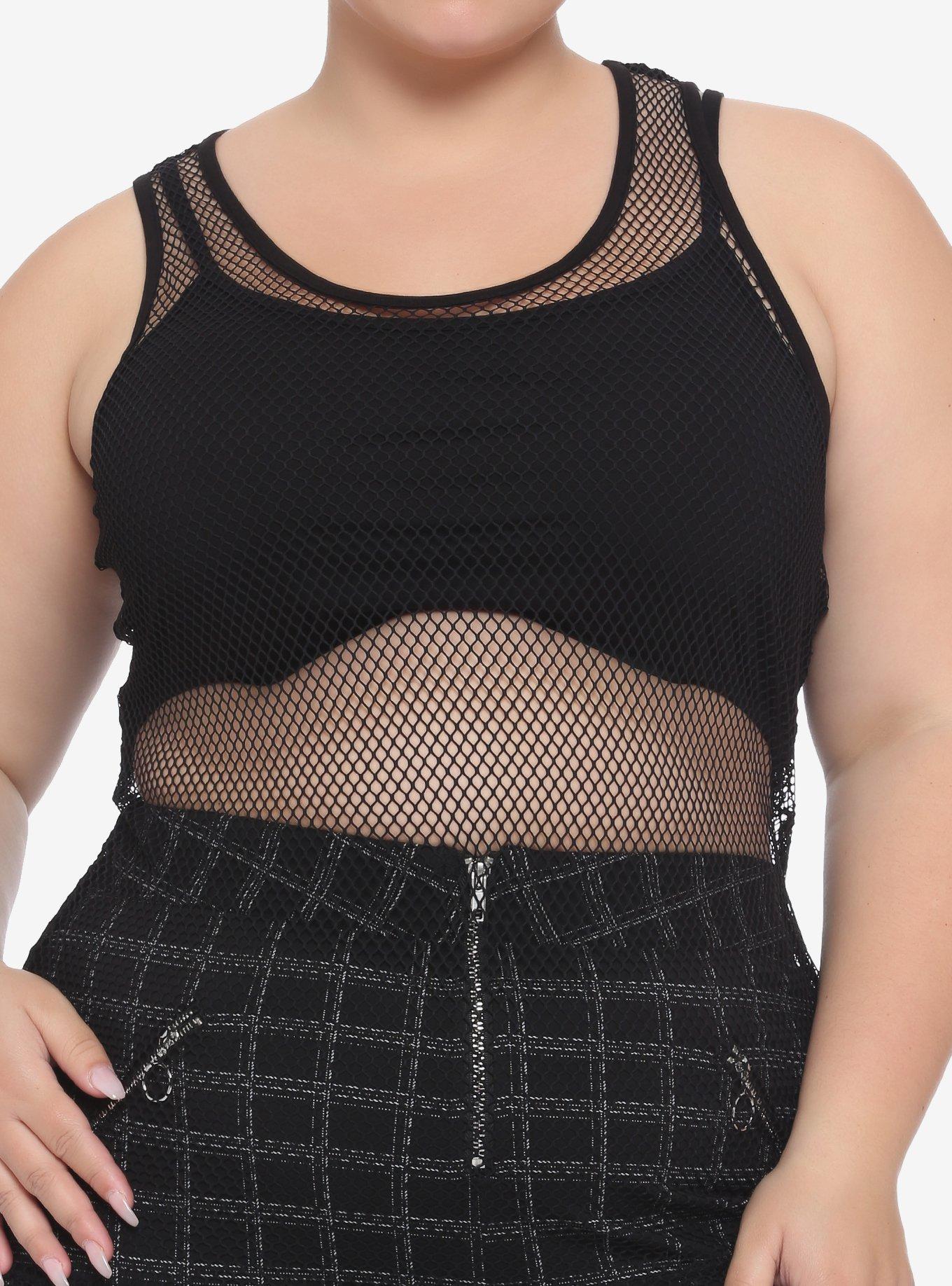 Black Fishnet Girls Tank Top Plus Size, BLACK, hi-res