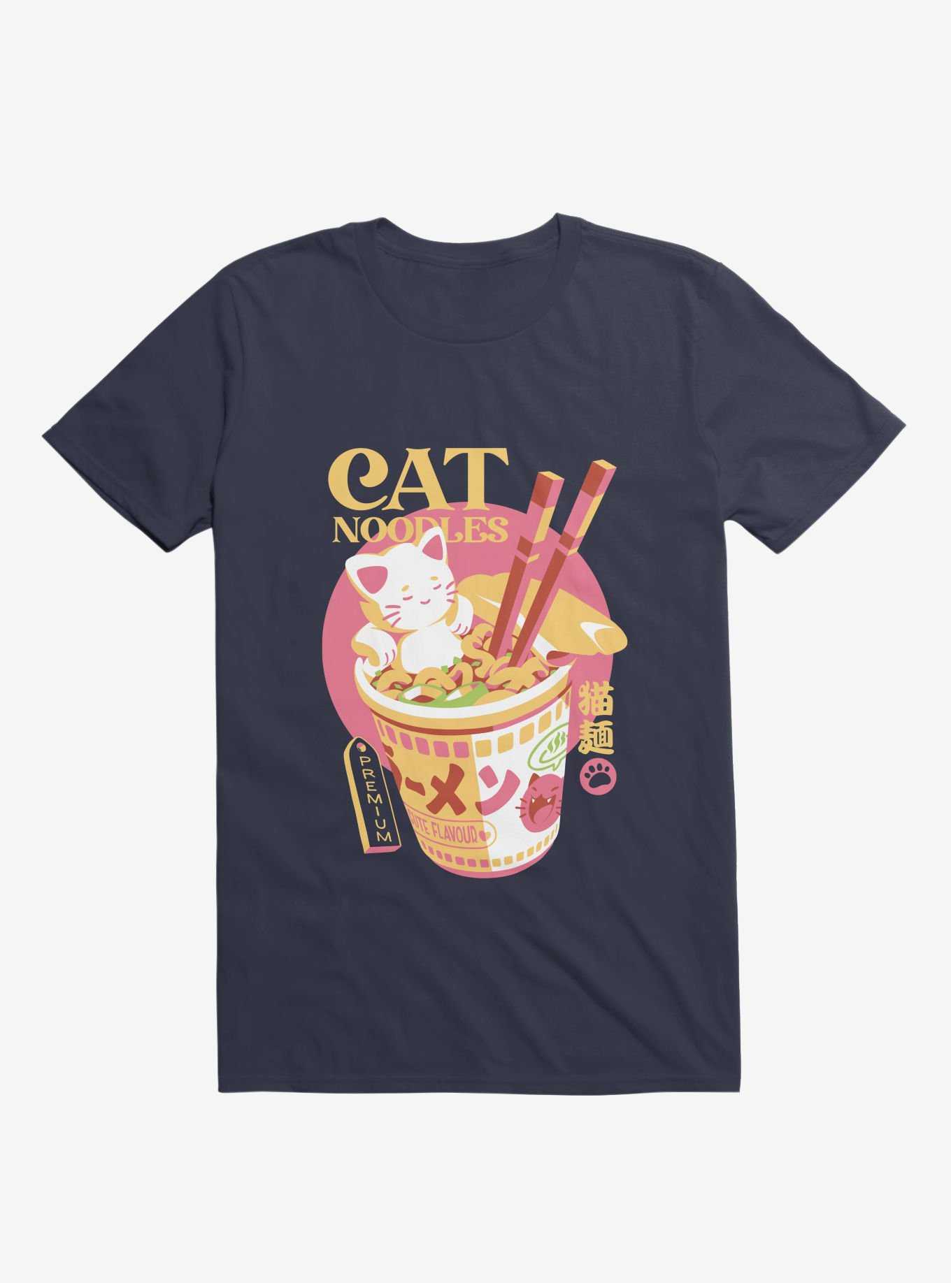 Cat Noodles Navy Blue T-Shirt, , hi-res