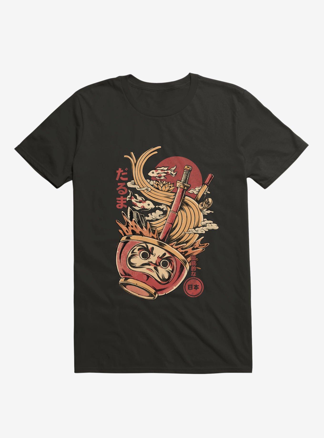 Daruma's Ramen Face Black T-Shirt, BLACK, hi-res