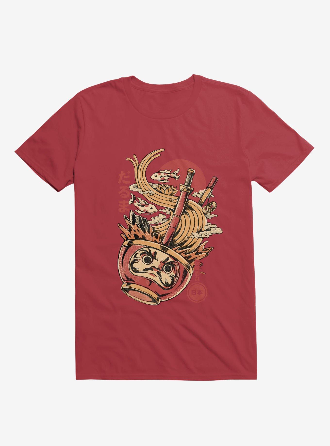 Daruma's Ramen Face Red T-Shirt, RED, hi-res