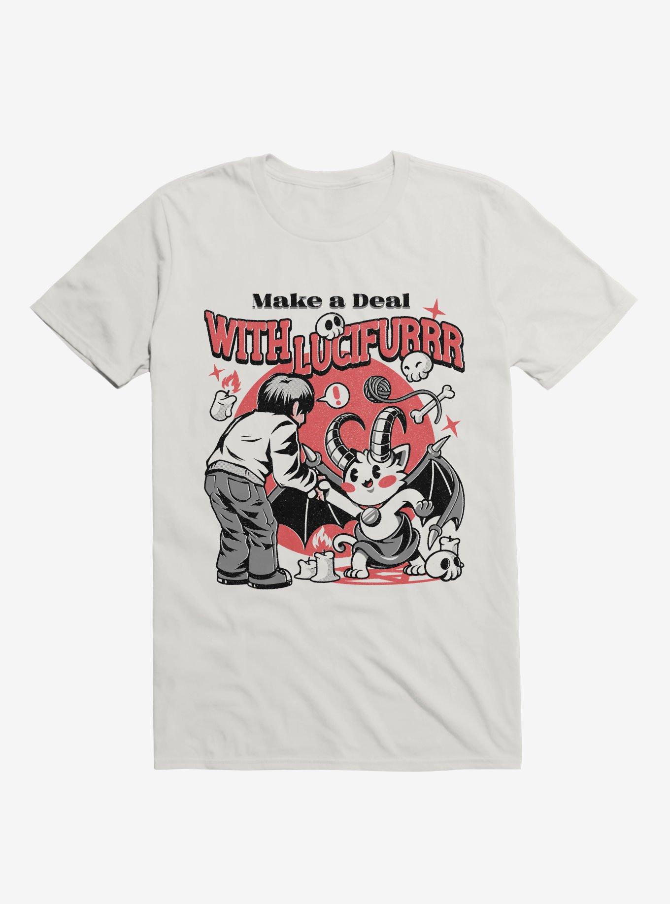 Make A Deal With Lucifurrr White T-Shirt, , hi-res