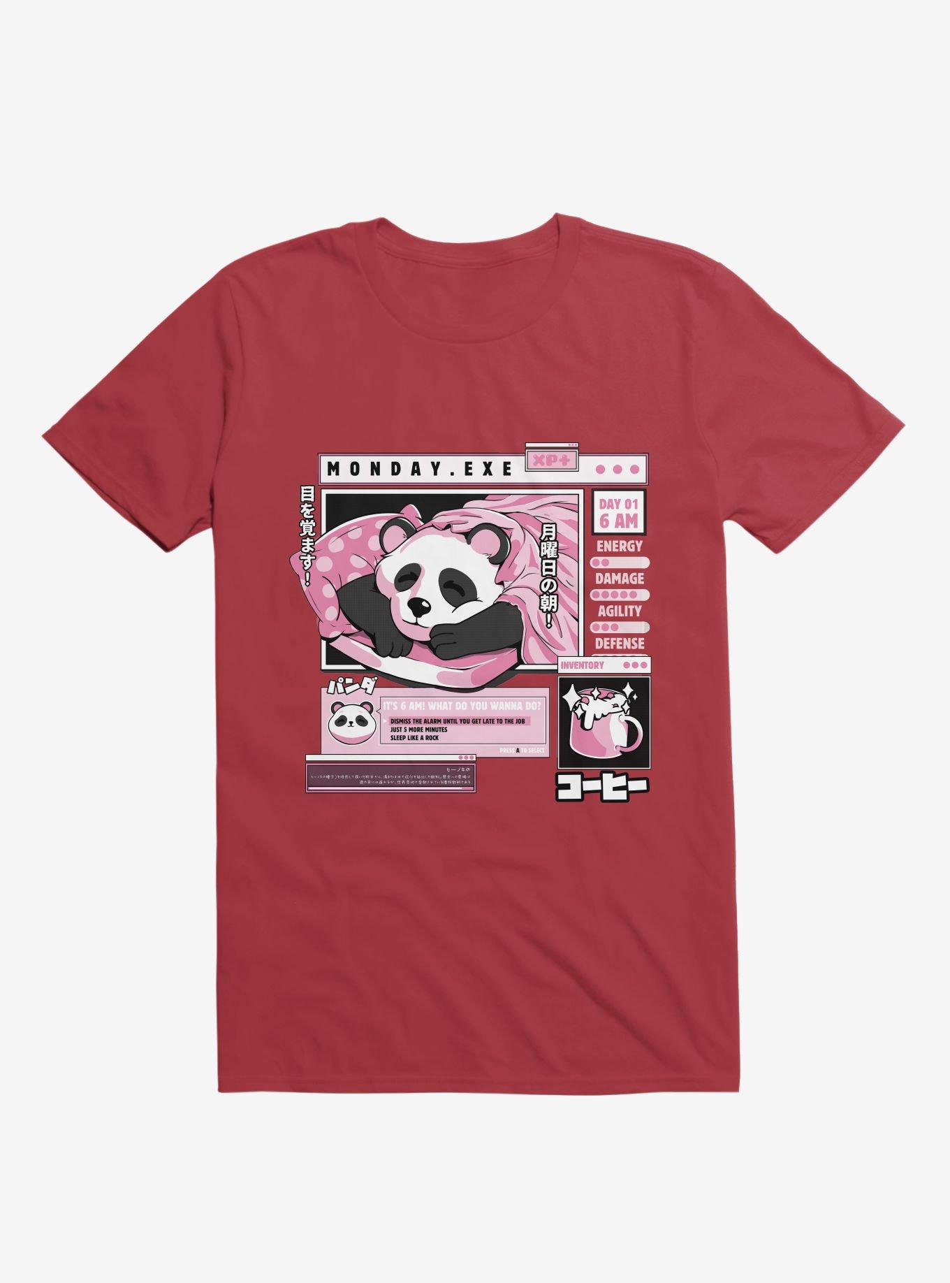 THRDLESS Monday Exe Sleeping Panda Red T-Shirt