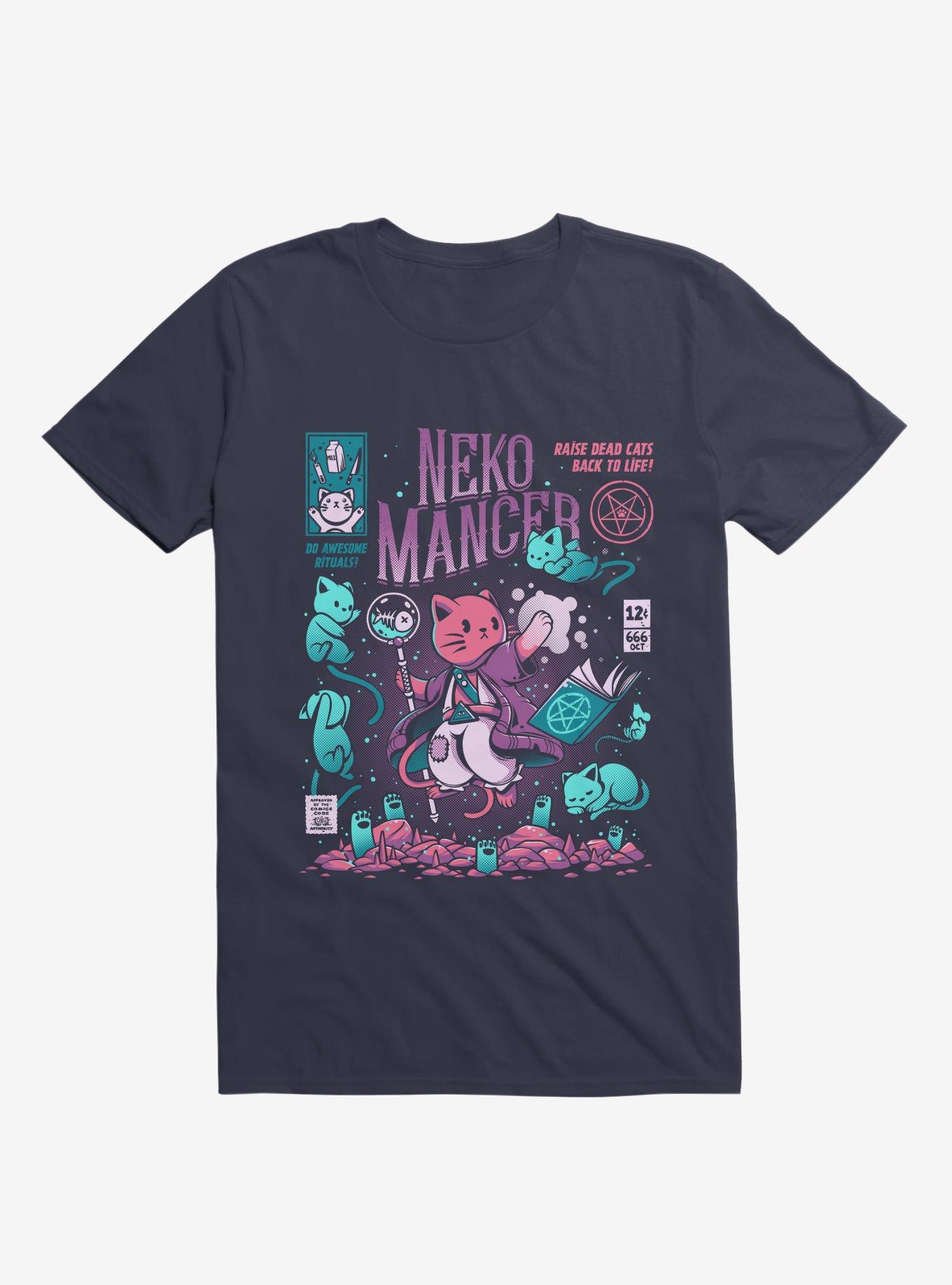 Nekomancer Raise Dead Cats To Life! Navy Blue T-Shirt, , hi-res