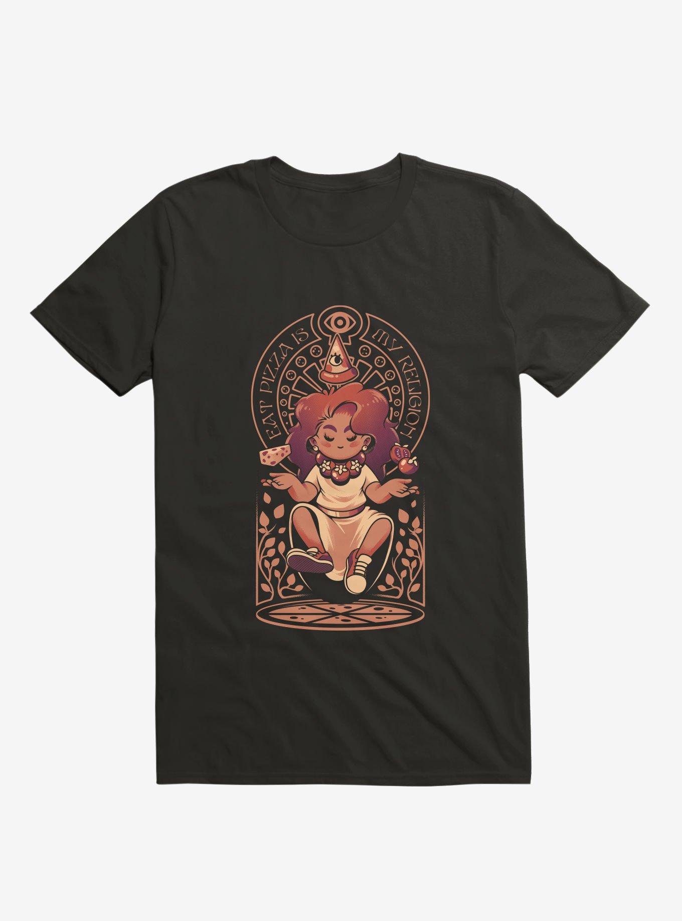 Pizza Goddess Pizza Is My Religion Black T-Shirt, , hi-res