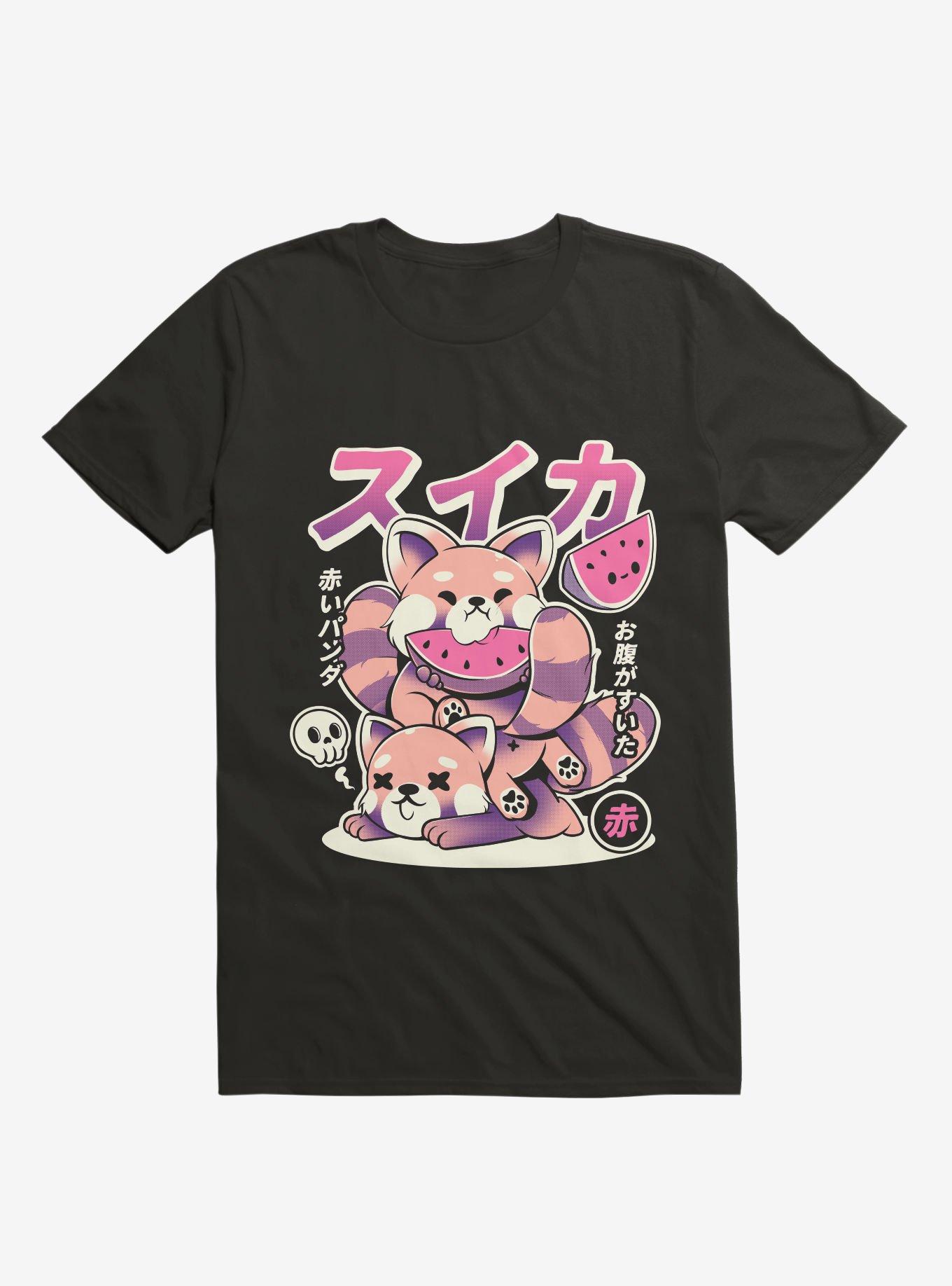 Raccoon Watermelon Victory Black T-Shirt, BLACK, hi-res