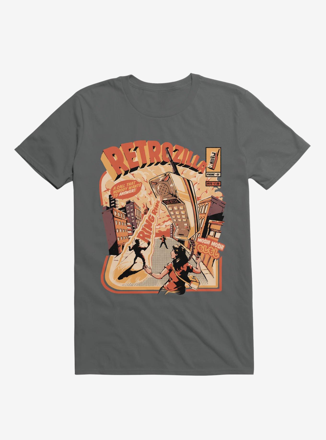 Retro Phonezilla Ring Ring Charcoal Grey T-Shirt, CHARCOAL, hi-res