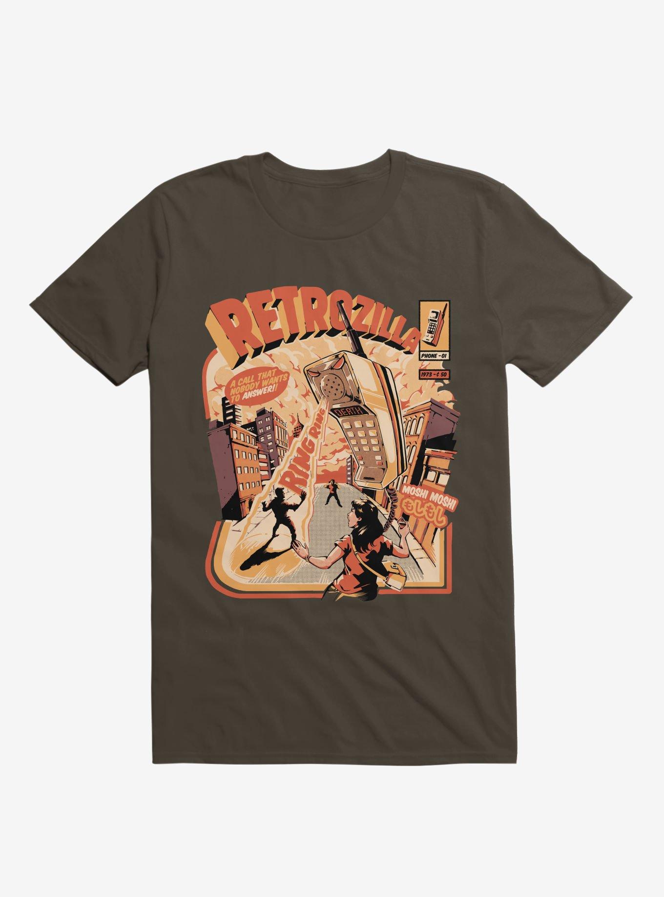 Retro Phonezilla Ring Ring Brown T-Shirt, BROWN, hi-res