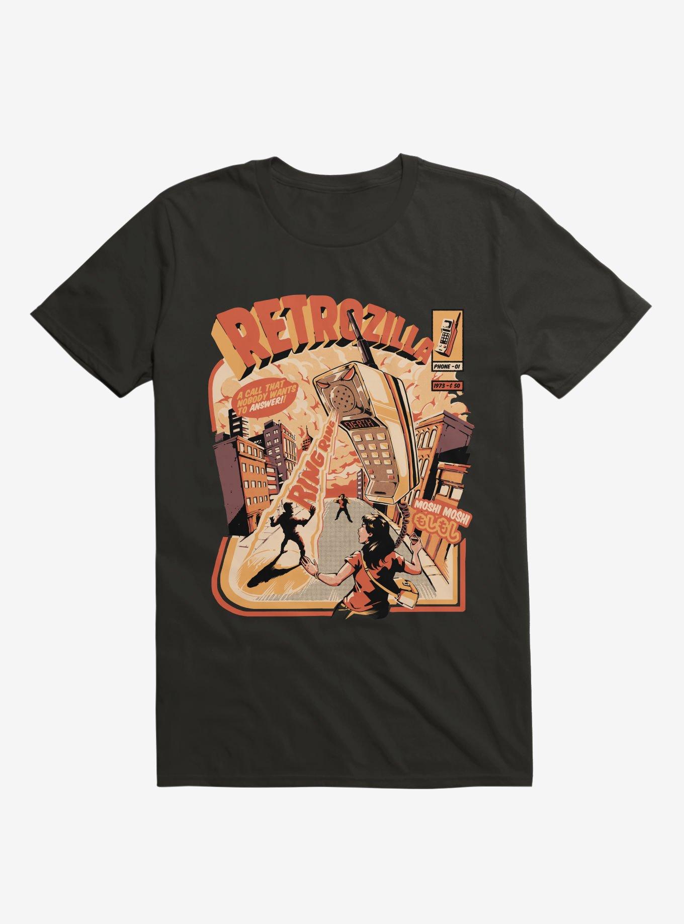 Retro Phonezilla Ring Ring Black T-Shirt, BLACK, hi-res
