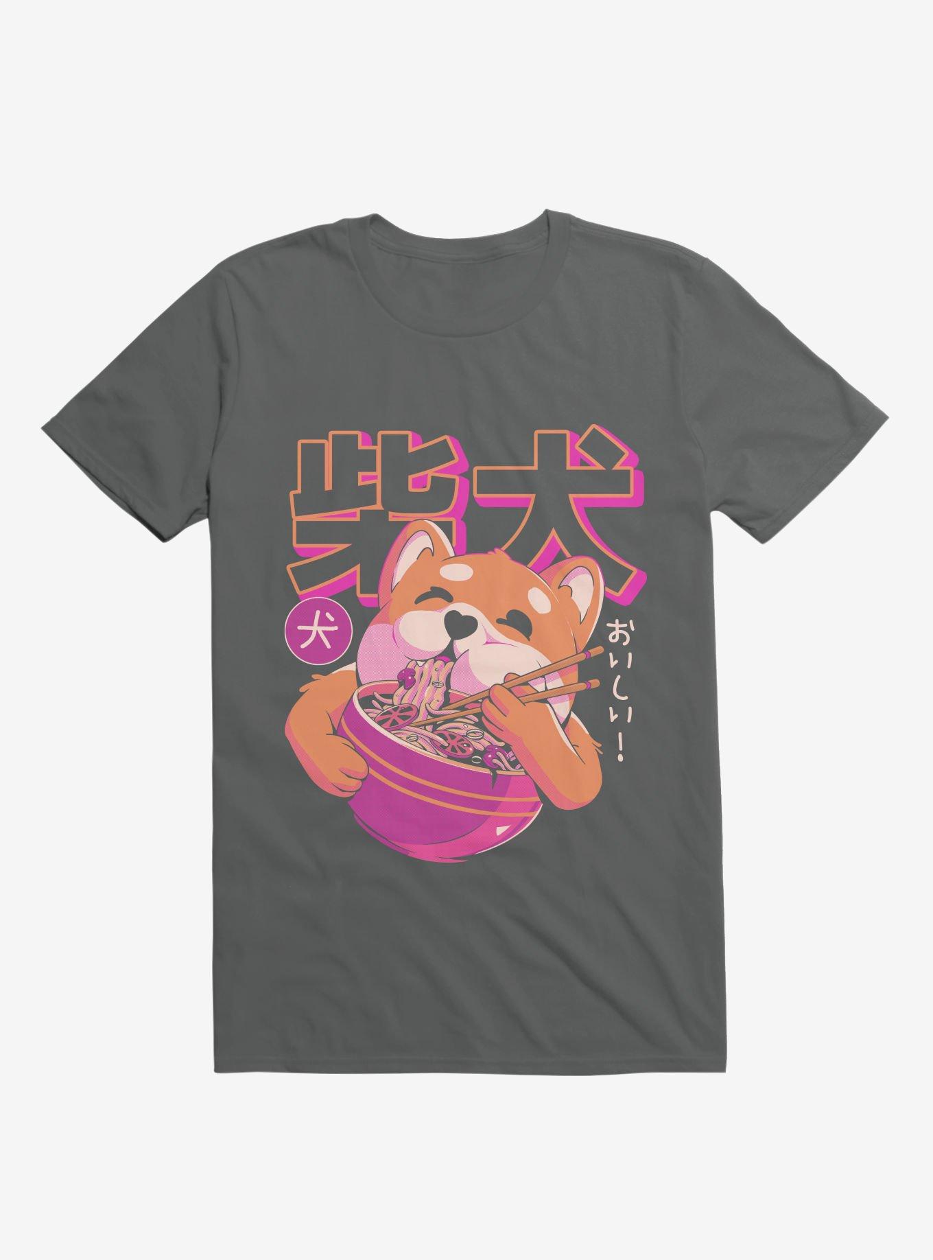 Shiba Eating Noodles Charcoal Grey T-Shirt, CHARCOAL, hi-res