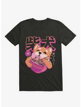 Shiba Eating Noodles Black T-Shirt, , hi-res