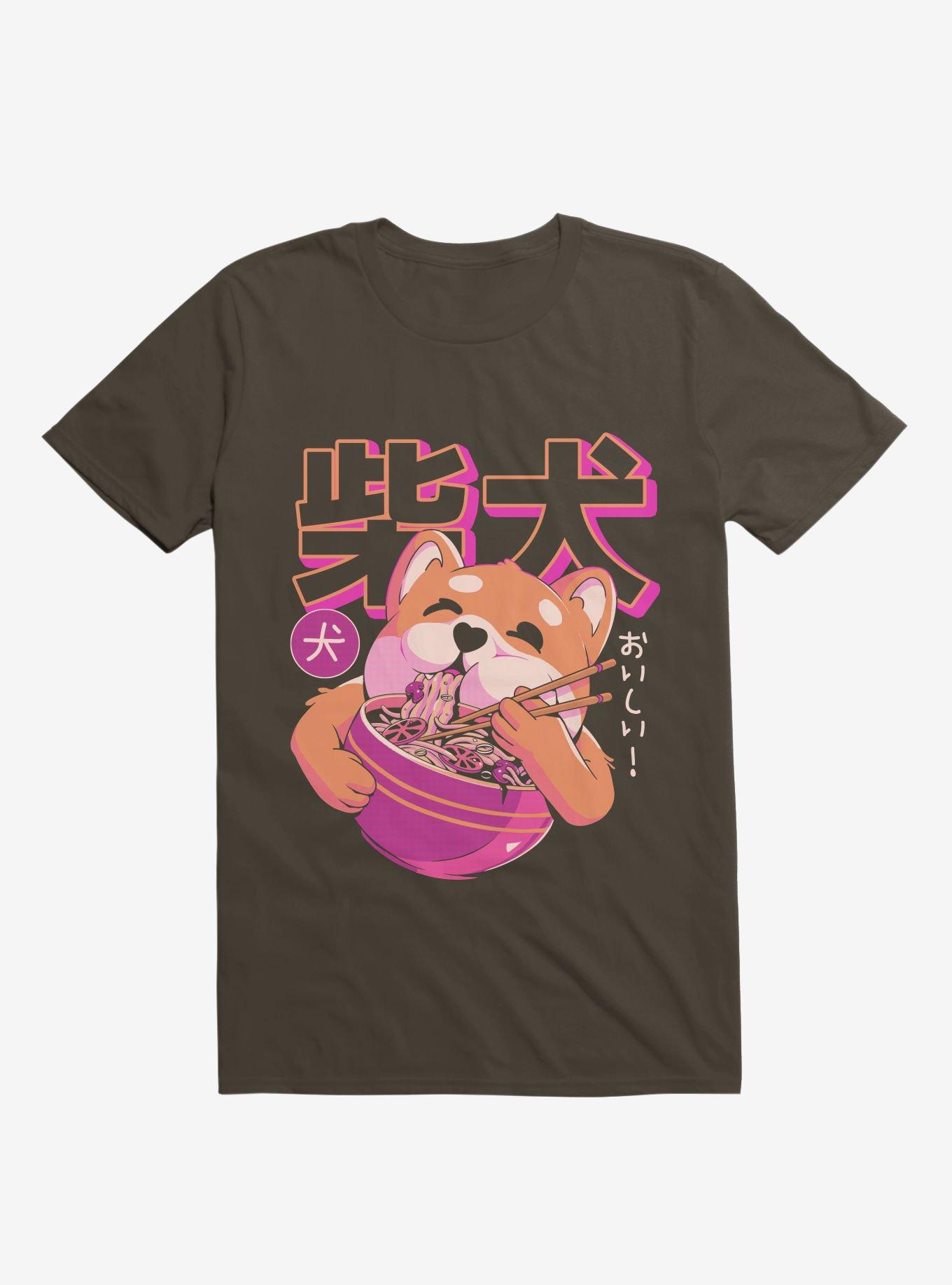 Shiba Eating Noodles Brown T-Shirt, BROWN, hi-res