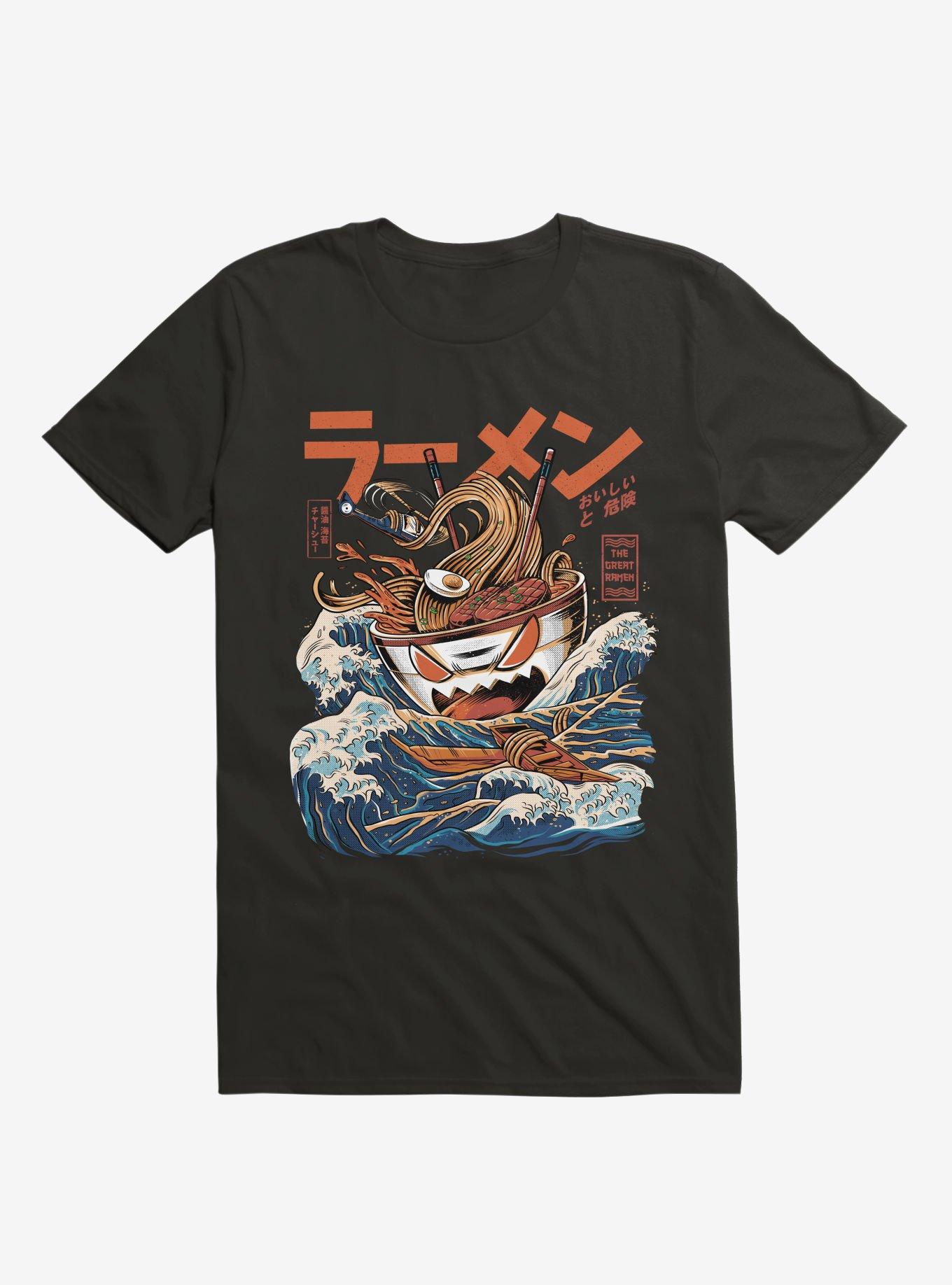 The Black Great Ramen Attack Black T-Shirt, BLACK, hi-res