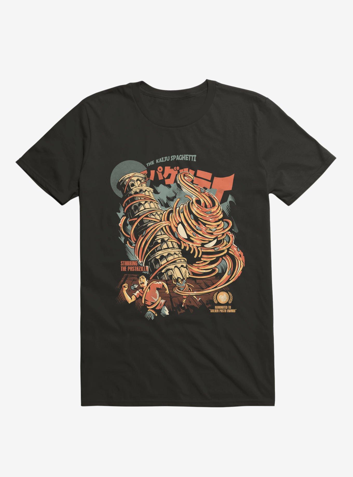 The Kaiju Spaghetti Starring The Pastazilla Black T-shirt, BLACK, hi-res